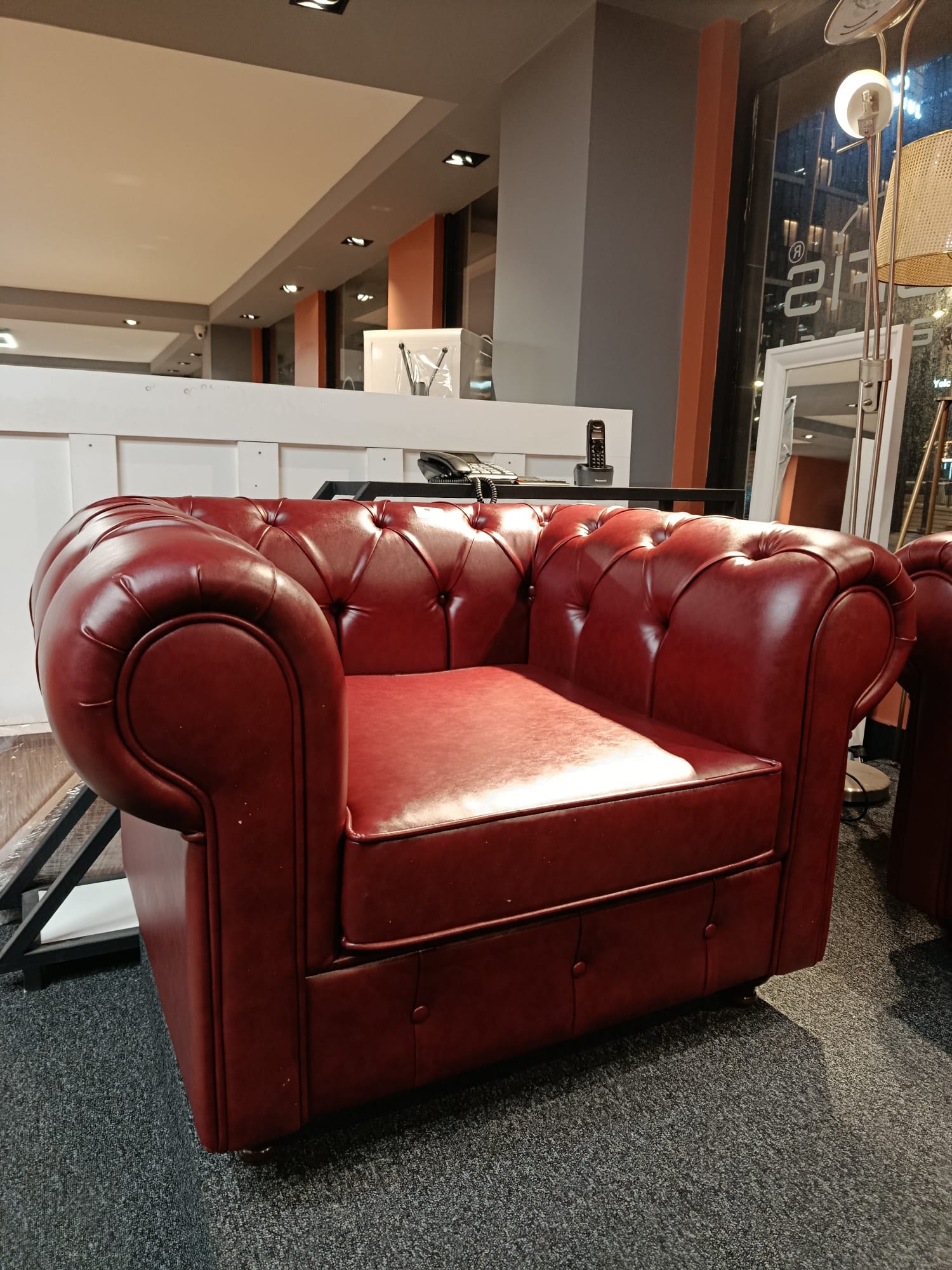 Klas Ofis Üsküdar Bordo Deri Chester Koltuk Takımı 3+1+1 (Sıfır Ürün) - Görsel 6