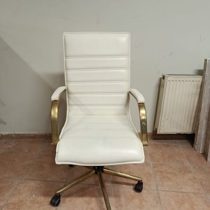 KLAS OFİS ÜSKÜDAR BEYAZ DERİ GOLD DETAYLI YÖNETİCİ KOLTUĞU