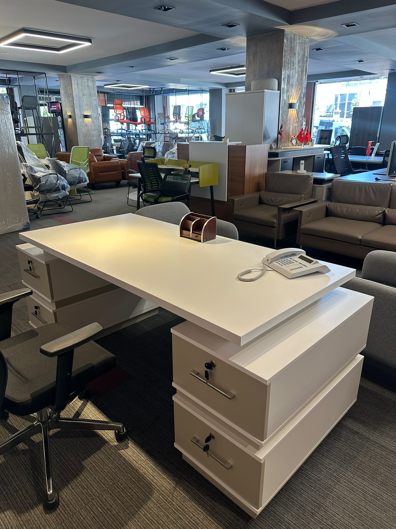 KLAS OFİS ÜSKÜDAR 85x200 cm KREM BEYAZ MÜDÜR MASA TAKIMI SIFIR - Görsel 8